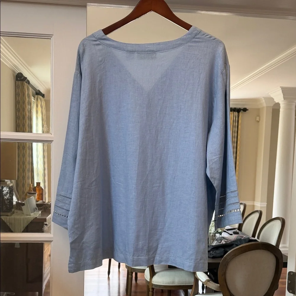 NWT LINEN BLEND Studio Works Blue Button Shirt 22W Coastal Grandmother Breezy - Picture 2 of 15